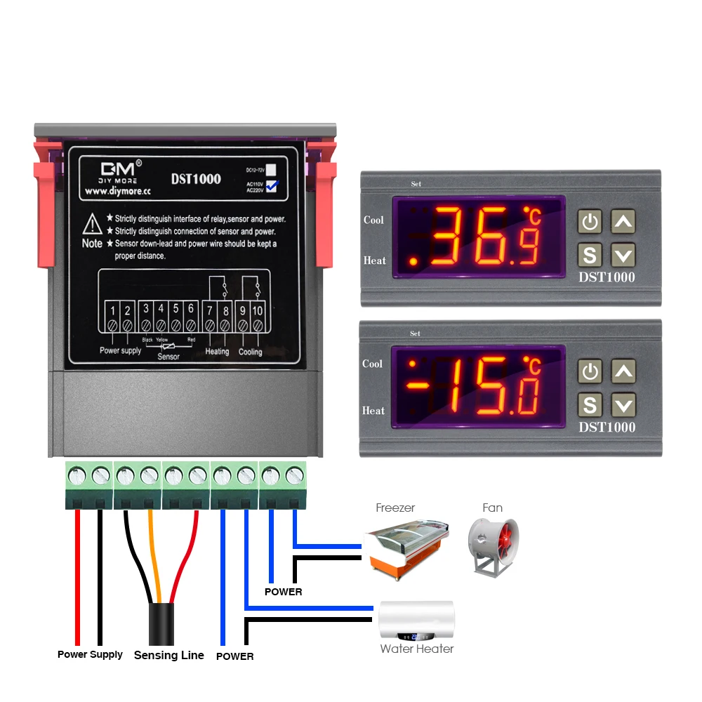 Цифровой регулятор температуры AC100-220V DC12-72V DST1000 термостат нагревание охлаждение