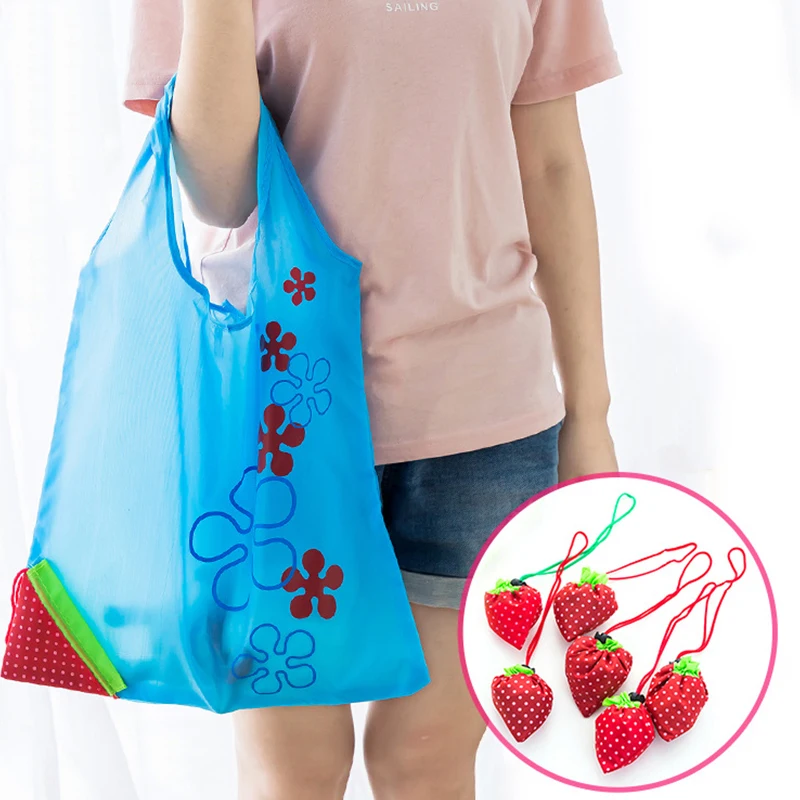 

1pcs Strawberry Shape Storage Fold-able Bag Reusable Eco Women Supplies Nylon Bags Grocery Convenience Shopping Bag