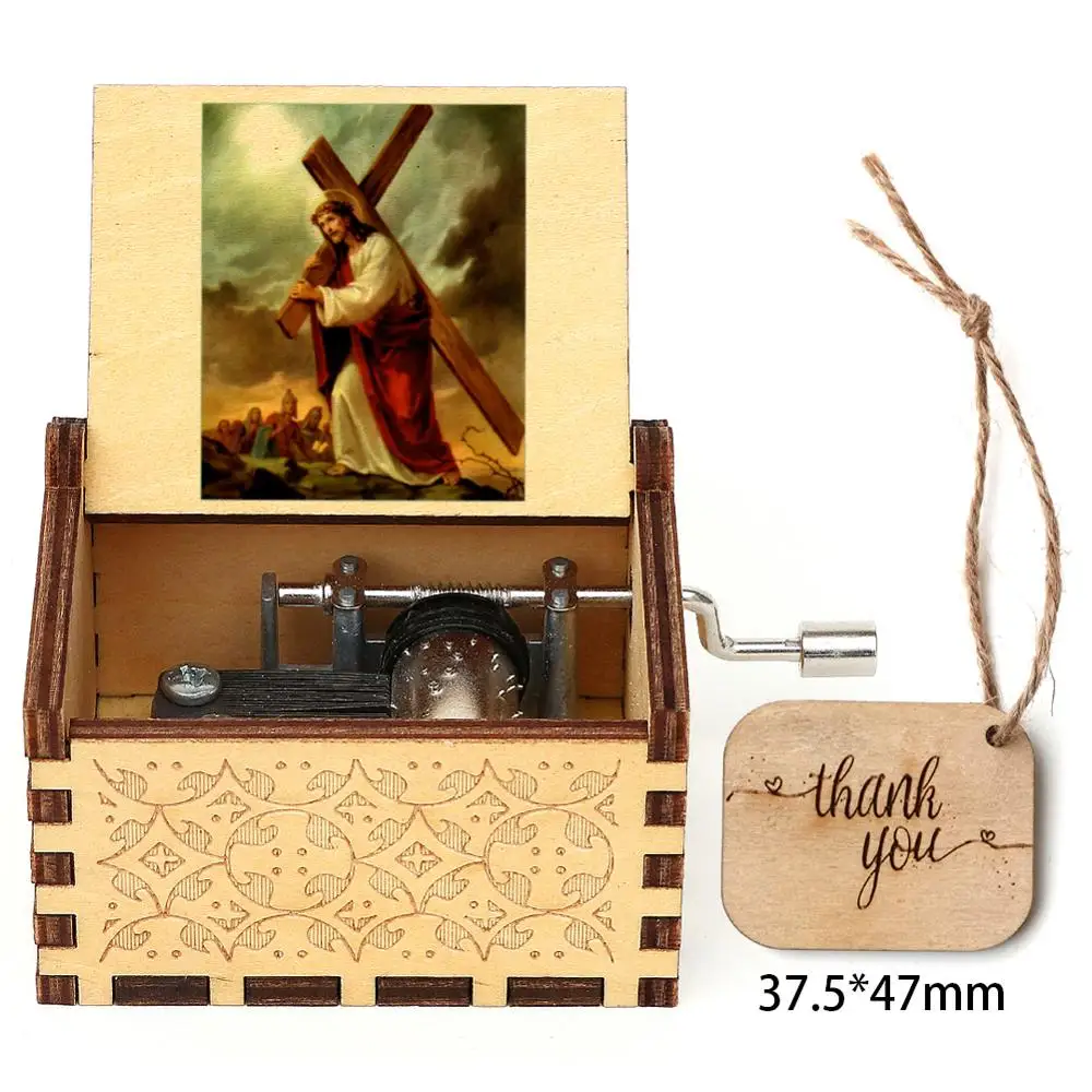 Деревянная музыкальная шкатулка с ручным приводом 3d-печатью винтажная