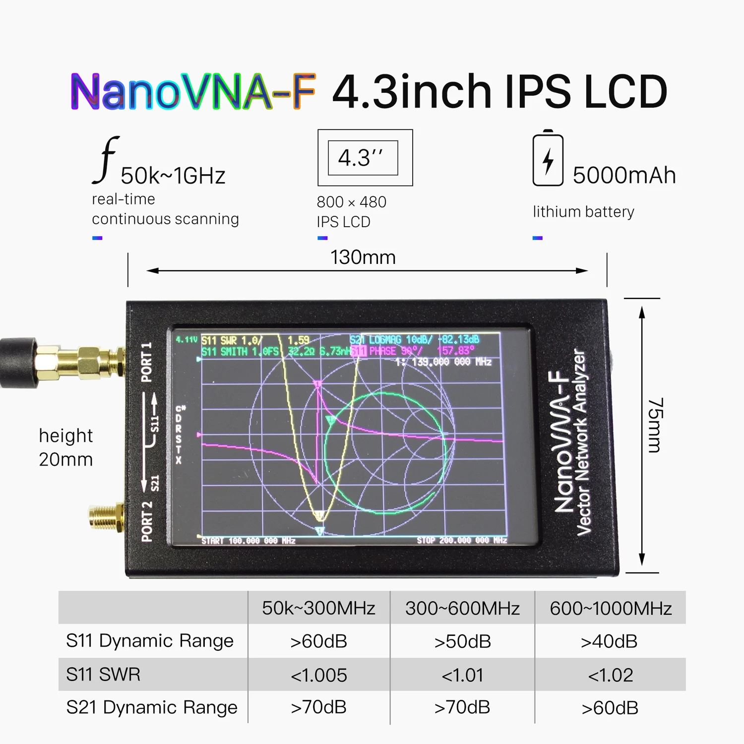 

NanoVNA-F 4.3Inch Vector Network Antenne Analyzer Vector Analyzer Measuring MF HF VHF 50KHz-1000MHz
