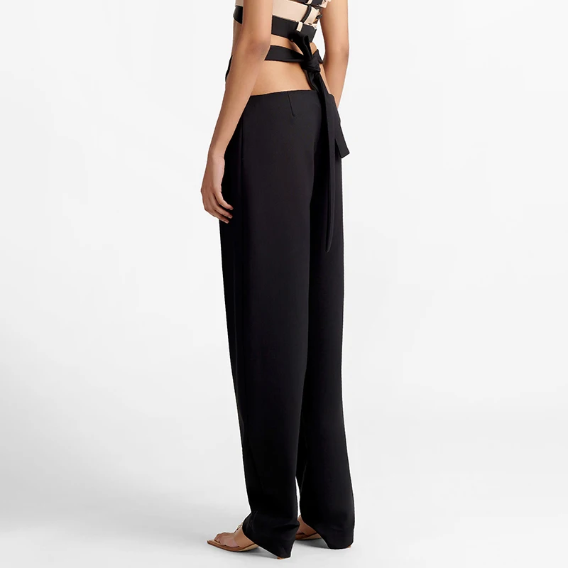 VGH Hollow Out Wide Leg Pants For Women High Waist Straight Casual Loose Trousers Female Fashion New Clothing Spring Stylish