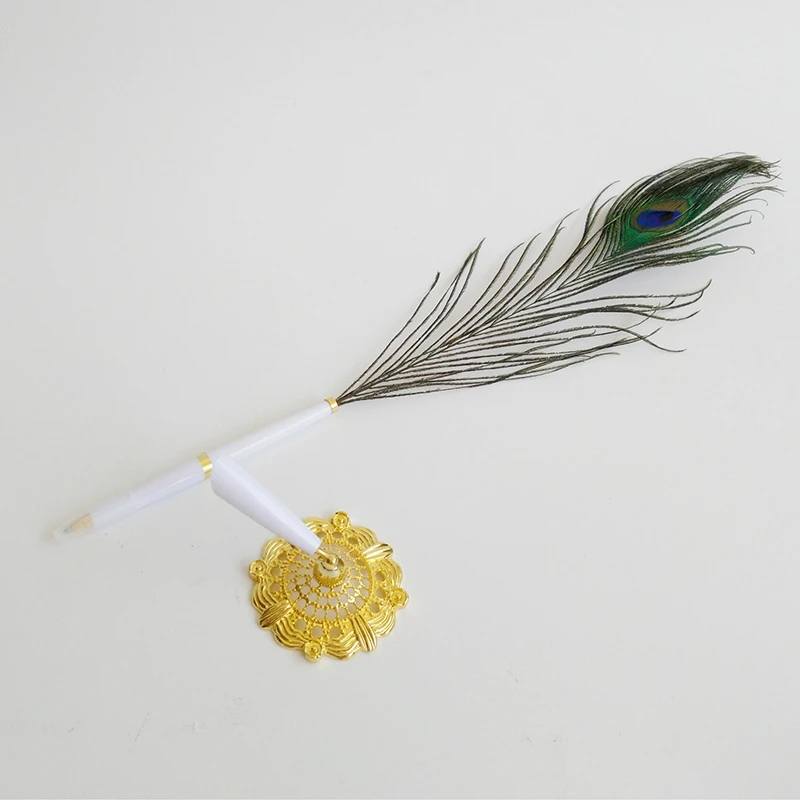 Золотое перо павлина полый круглый держатель для ручки набор подписи золотые