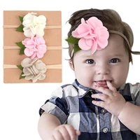 3pcsset newborn artificial flower headband for baby girls solid color nylon elastic hair bands infant headband hair accessories