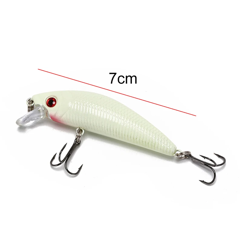 

Minnow Lure 7cm/8g 3D Luminous Night Fishing Bait Hard Lures With Two Treble Hooks Accessories