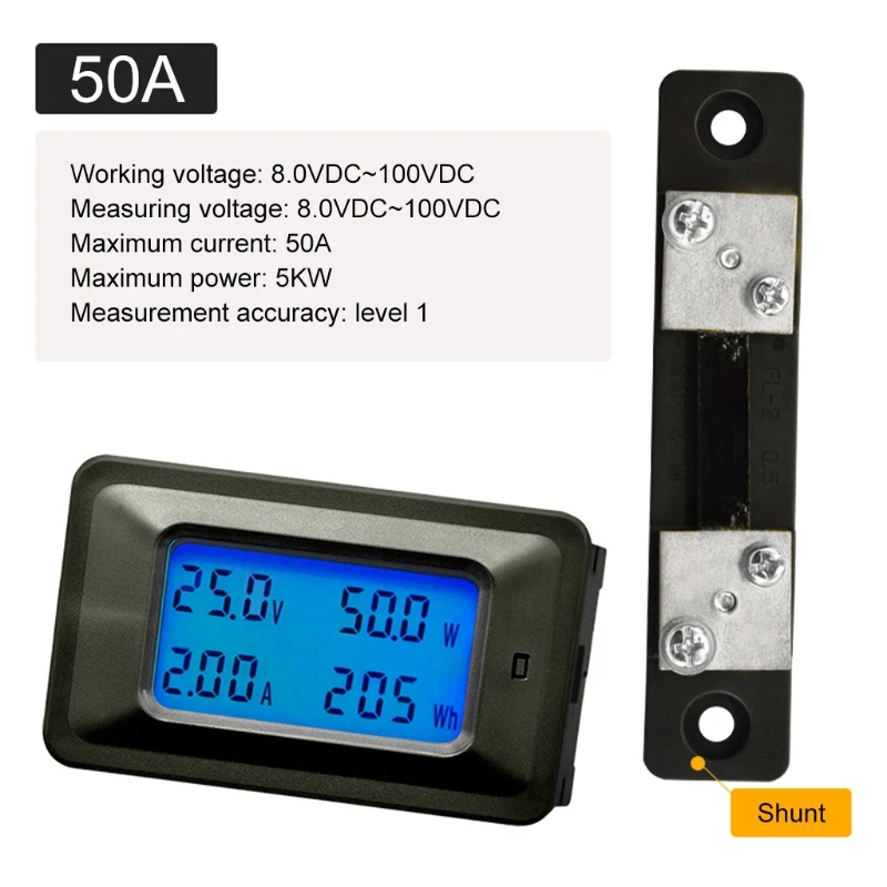 20A/50A/100A LCD 4 в 1 DC напряжение тока измеритель мощности Вольтметр Амперметр Датчик