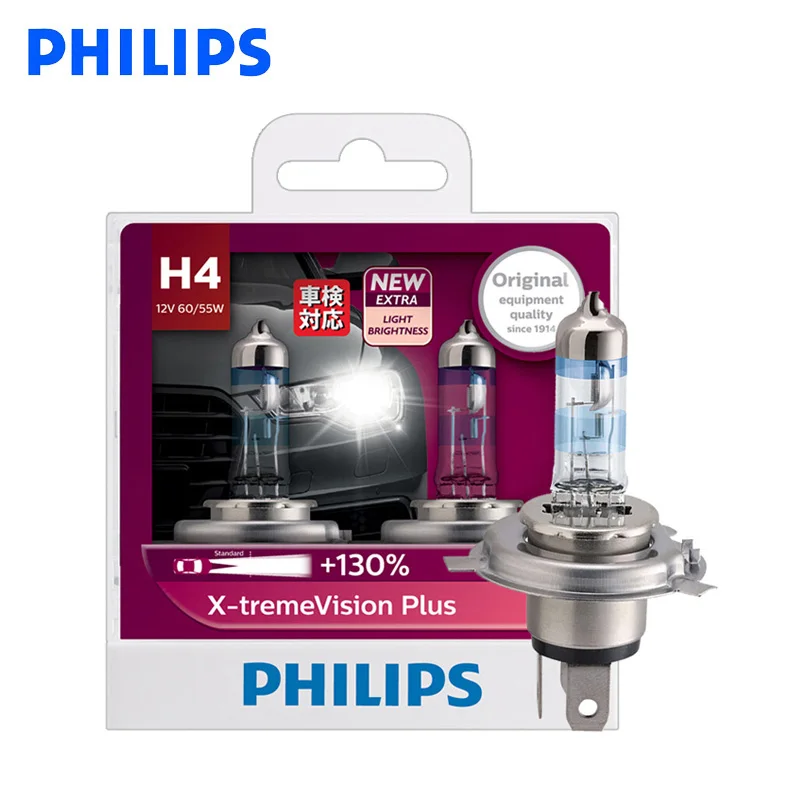 Автомобильная галогенная лампа Philips H4 9003 X treme Vision Plus 130% 12 В 60/55 Вт с дальний/ближний