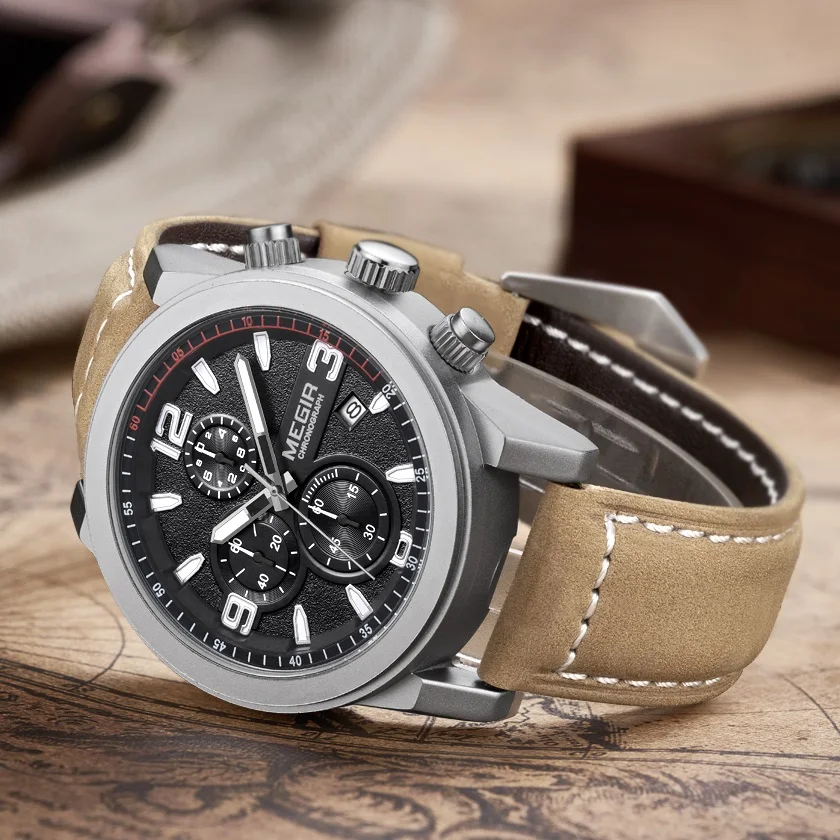 Часы наручные MEGIR Мужские кварцевые брендовые модные спортивные роскошные