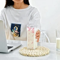 large capacity gift breakfast cup cartoon printed square transparent plastic portable water cup creative love milk mugs