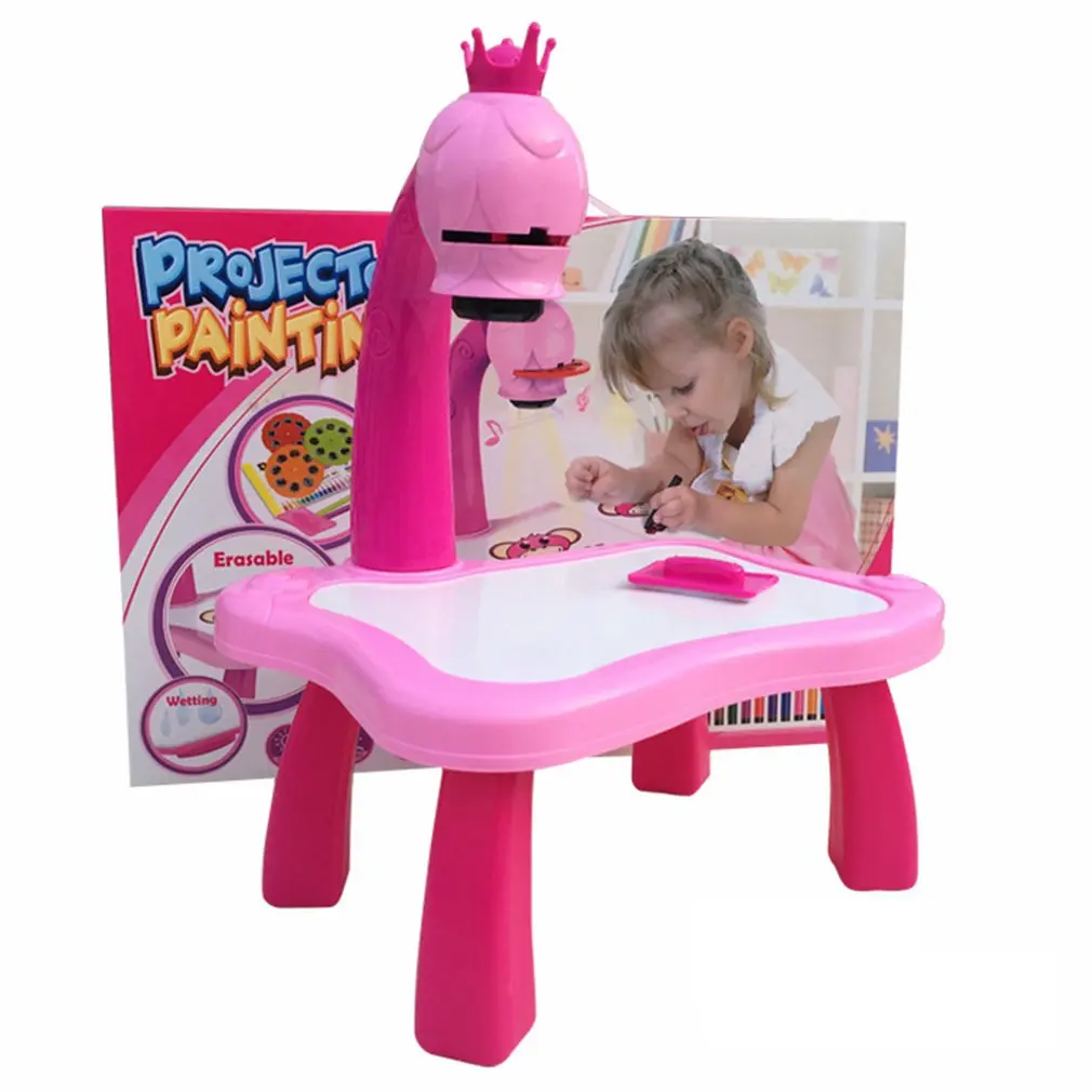 

Child Learning Desk With Smart Projector Kids Painting Table Toy With Light Children Educational Tool Drawing Table