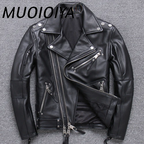 

MUOIOYIA New 100% Cow Leather Jacket Men Motorcycle Coat Casaul Streetwear Coats Autumn Men's Clothing Jaqueta Masculina WPY4133