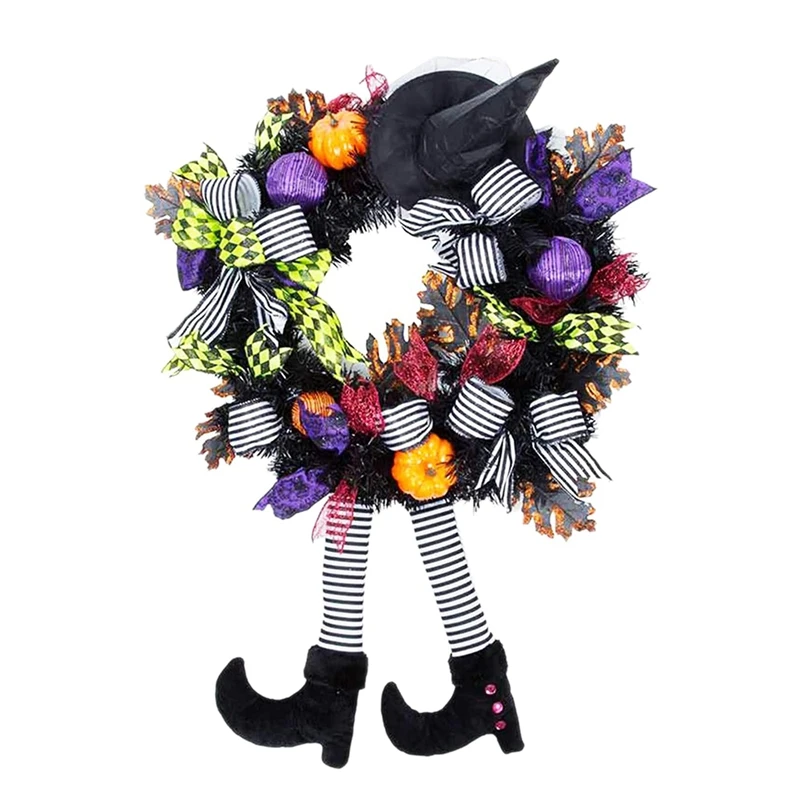 

Halloween Wreath Decoration Retro Halloween Witch Legs Pumpkin Maple Leaf Decoration Wreath Home Party Props Decoration