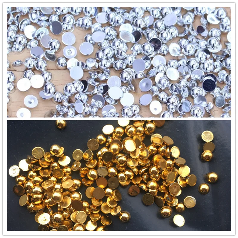 

Gold And Silver Two-Color 5-8mm Semi-Round Pearl Bottom ABS Semi-Round Pearl DIY Nail Party Handmade Crafts Accessories