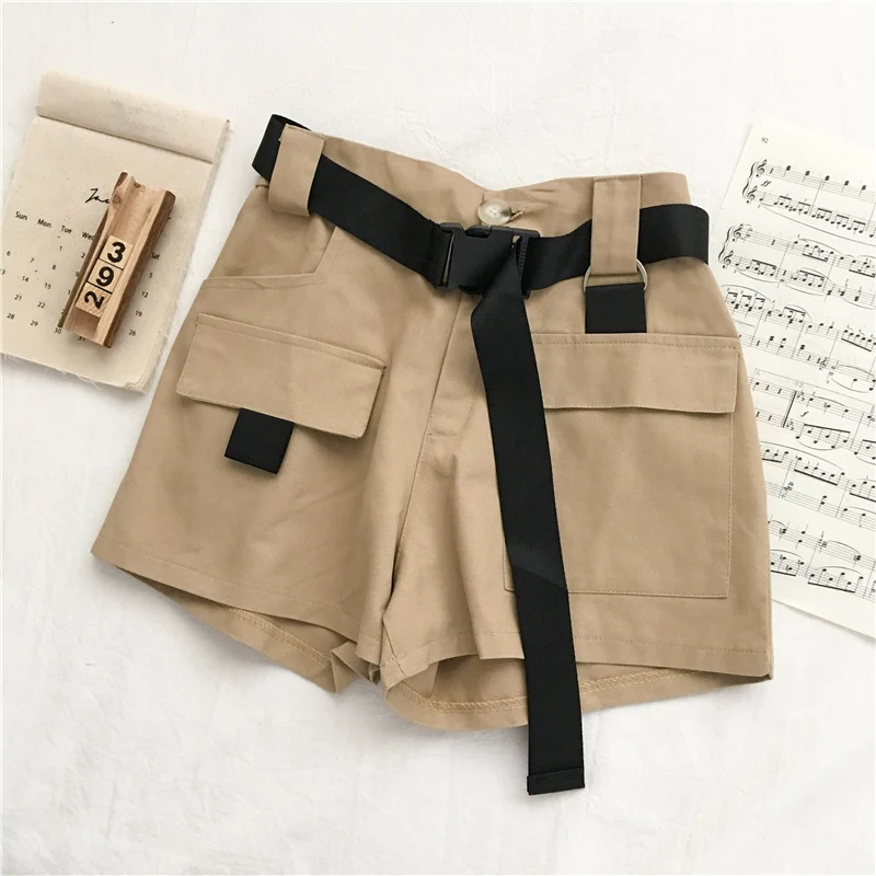 

Streetwear Shorts Women Fitness Korean Summer 2020 Woman High Waist Wide Leg Cargo Women's Shorts Feminino Pocket