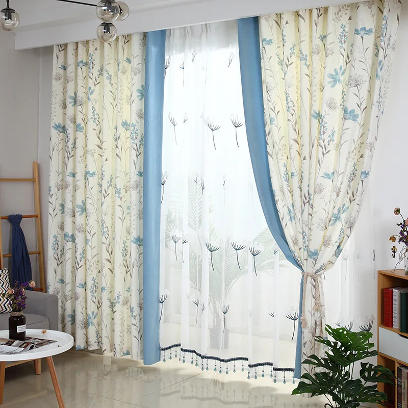 

Nordic Fresh and Simple Blue Small Floral Curtains Curtains for Living Dining Room Bedroom Balcony Bay Window Shading New 2022
