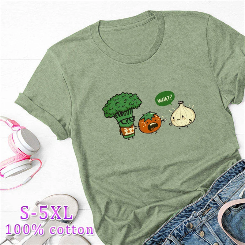 Футболка женская хлопковая с коротким рукавом и принтом овощи|Футболки| |