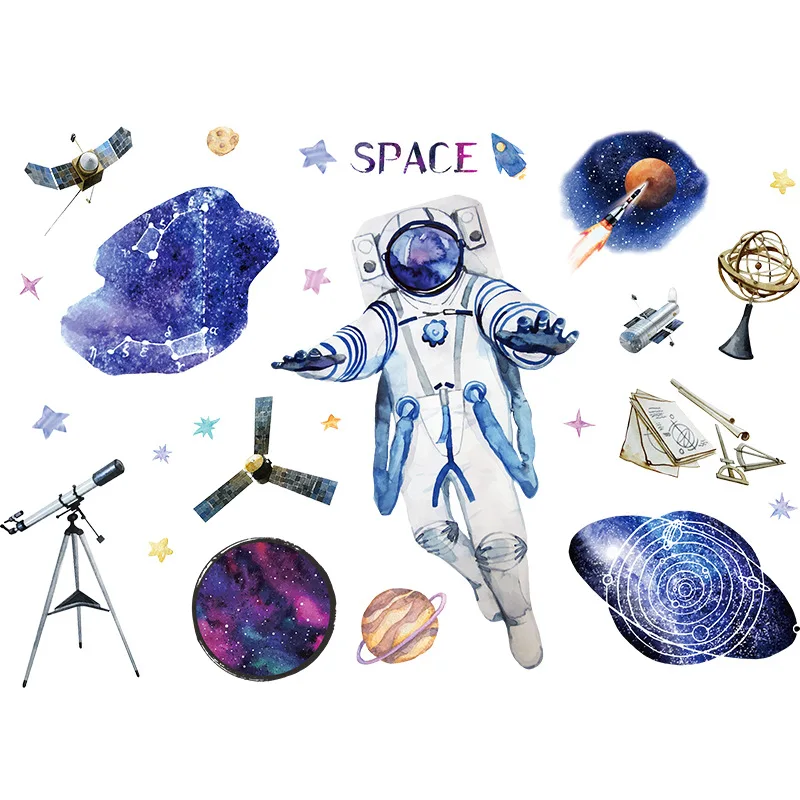 

Space Astronaut Satellite Wall Stickers for Living Room Door Kids Bedroom DIY PVC Wall Decal Home Decor