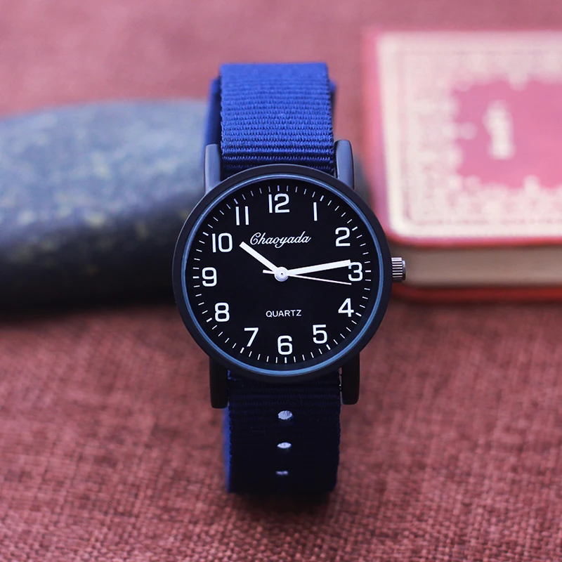 

chaoyada boys girls canvas adjustable breathable strap quartz watches students men learn time 12hours fashion electric watches