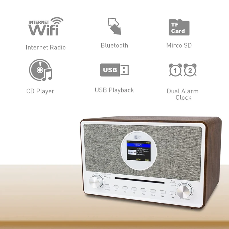Интернет-радио с регулируемой яркостью Wi-Fi и Bluetooth CD SD/TF карта Upnp DLNA плеер