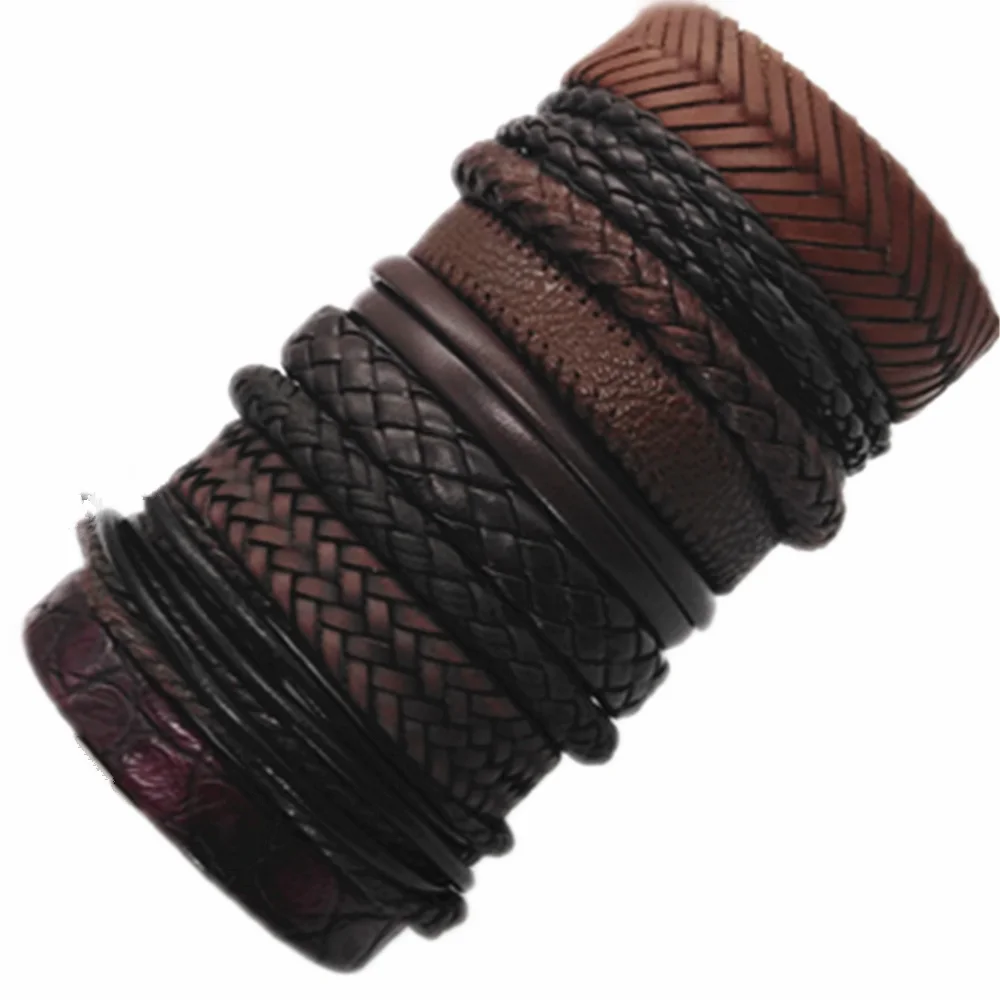 

Brown Bracelets 10pcs/set Wrap Woven Fashion Handmade Men Bracelets Women Leather Bracelet Men Bangle Wholesale Jewelry Gift