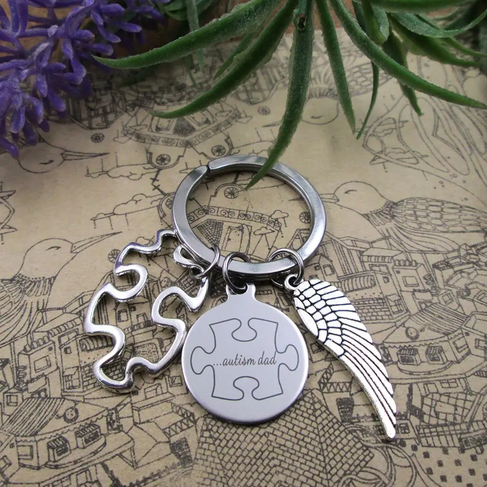 Брелок из нержавеющей стали.... Головоломка с крыльями аутизма папы брелок для
