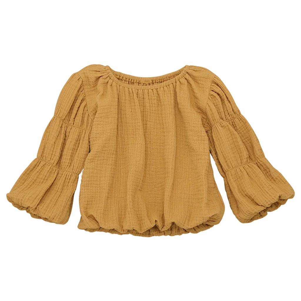 Baby Boy Girl T-shirt Toddler Kids Clothes Solid Puff Sleeve T shirt Tops Clothes Spring Autumn Children Girls Outfits