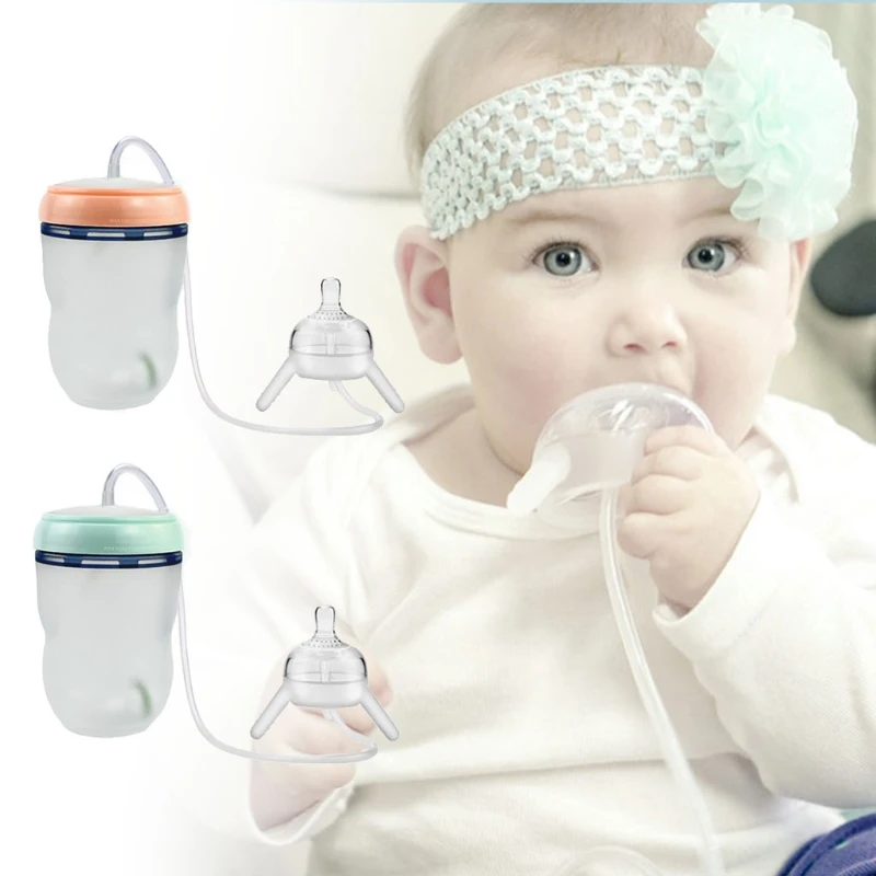 

250ml Multifunctional Handless Imitation Milk Weaning Bottle Self-Feeding Baby Bottle with Long Straw Tube Anti-Colic