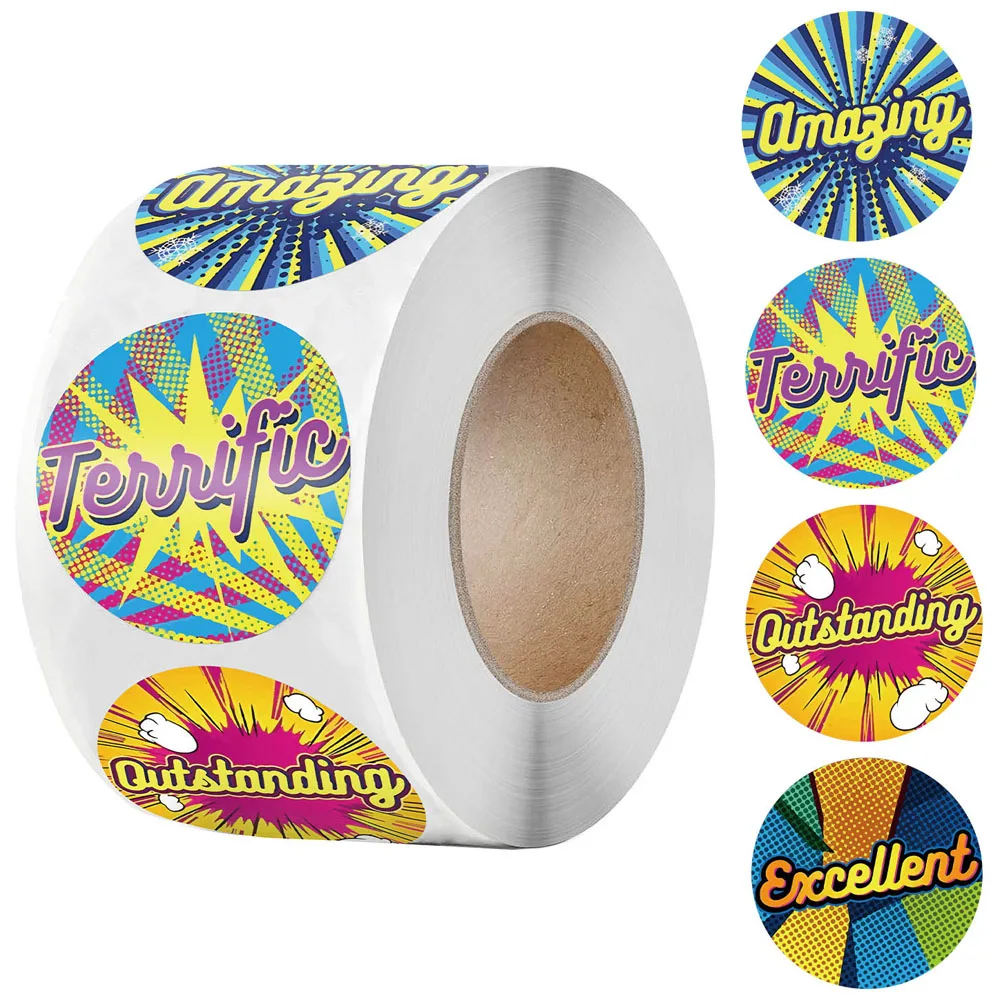 

Funny Reward Stickers for Kids Toy 1 Inch Sticker for School Classroom Supplies Encourage Student Thank You Stickers 500pcs/roll