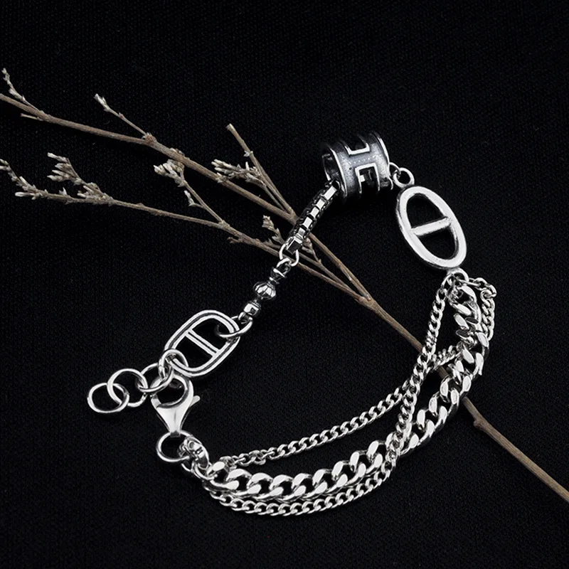 Pure Silver S925 Vintage Multiple Chain Splicing Link Bracelet 925 Jewelry (YRT) | Украшения и аксессуары