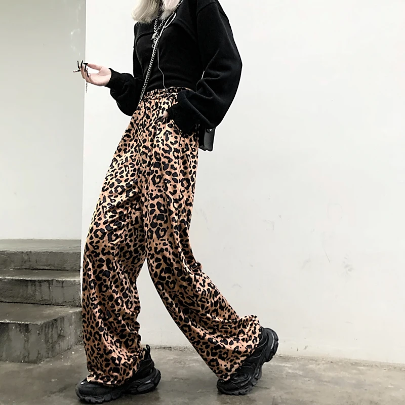 

Leopard Patterned Pants Women's Autumn and Winter 2020 New Korean Style High Waist Drooping Wide Leg Pants Loose All-Matching