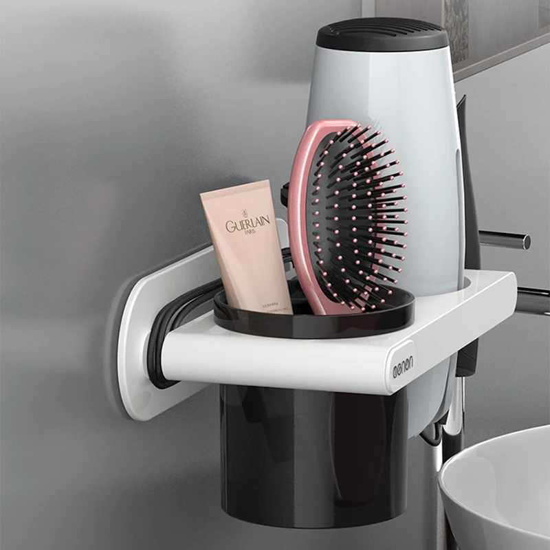 

ELOSSA Hanging Hair dryer Holder Bathroom Shelf Punch-Free Hair Dryer Rack Wall-Mounted Organizer Storage Rack Bathroom Set