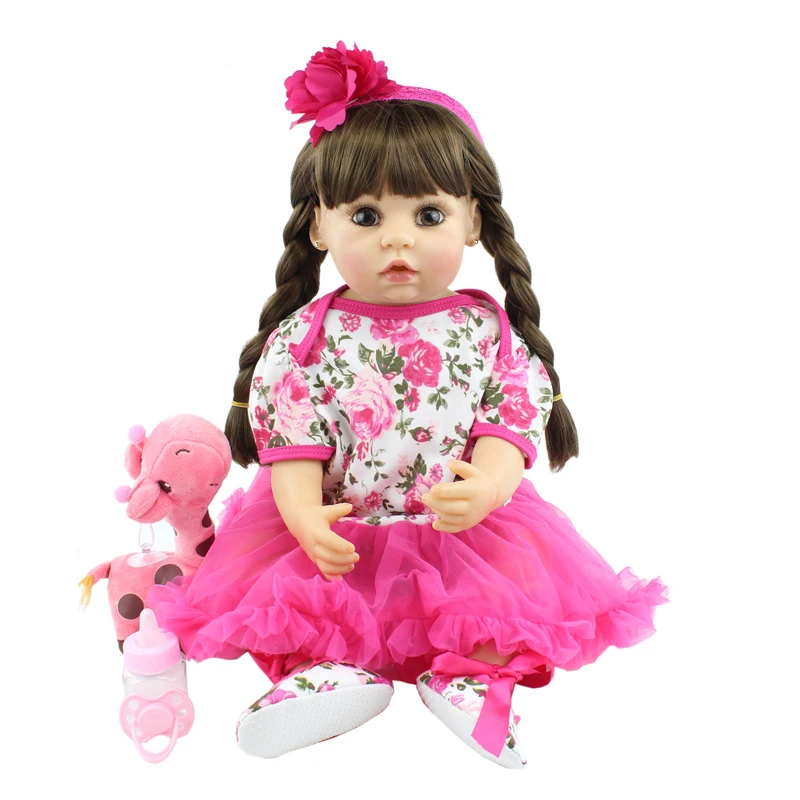 

55 CM Full Body Silicone Reborn Girl Doll Toy Realistic Vinyl Newborn Princess Babies Bebe Boneca Child Dress Up Gift Dolls