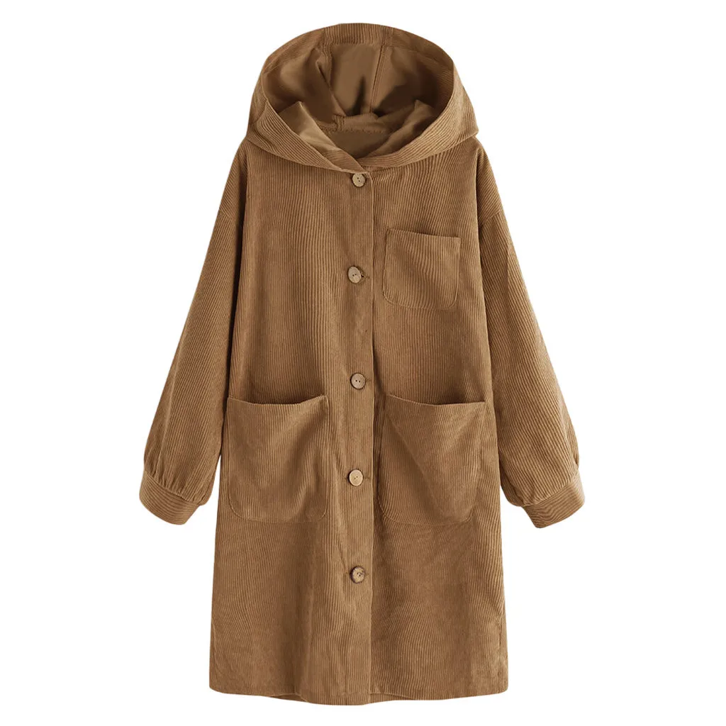 

Female trench coat womens windbreaker ropa mujer Pure Color Button Long Sleeves With Caps Tops Windbreaker Blouse Loose h4
