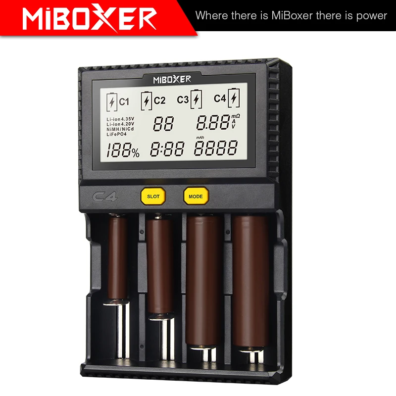 Умное зарядное устройство Miboxer C4 ЖК-дисплей для литий-ионных IMR ICR LiFePO4