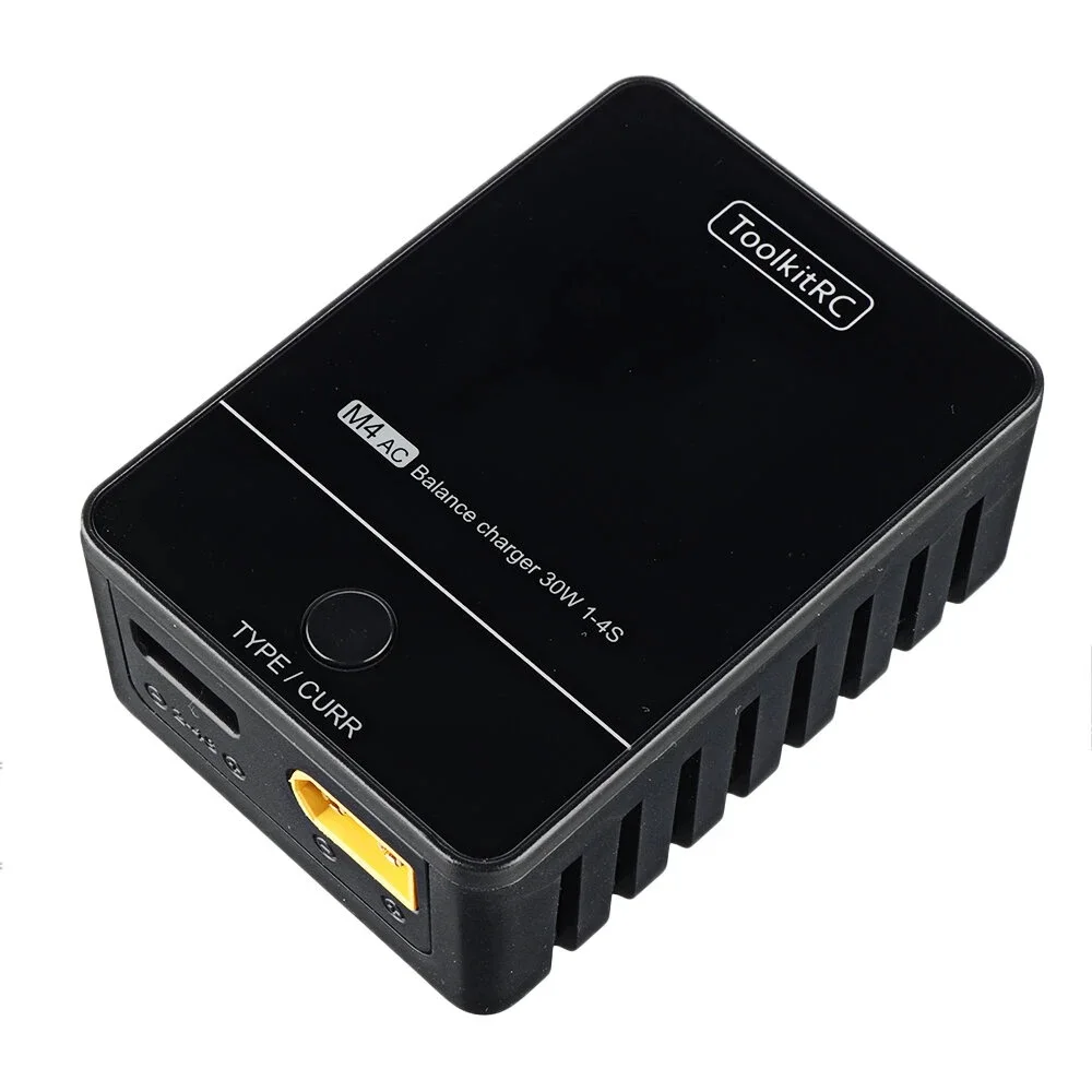 ToolkitRC M4AC 30W 2.5A AC Smart Battery Balance Charger XT30/XT60 Output for 1-4S LiPo LiHV LiFe - XT60 With EU Plug | Электроника