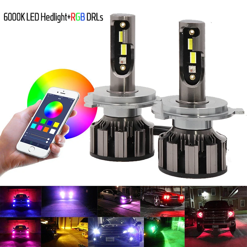 Пара H7 RGB светодиодный налобный фонарь H1 приложение Bluetooth совместимое управление