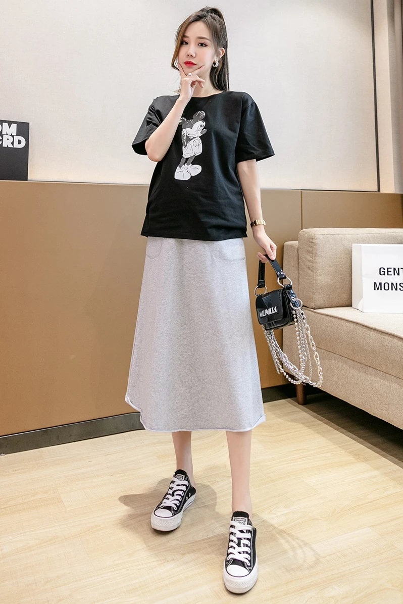 

5531# Summer Loose Cotton Maternity Skirts Adjustable Belly Big Bottoms Skirts Clothes for Pregnant Women Casual Pregnancy