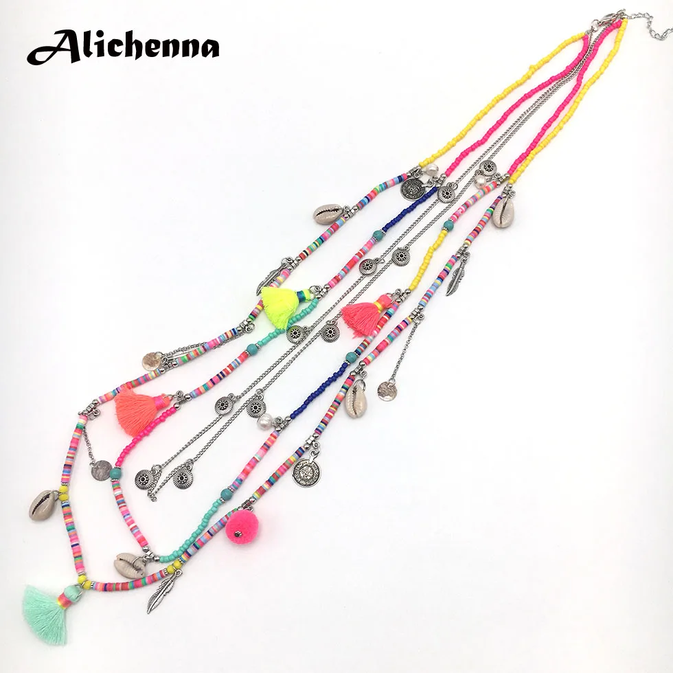 Новинка ручной работы трехуровневое женское ожерелье богемное Бохо цветные