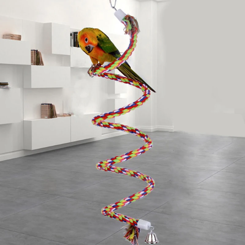 

50cm Chewing Bar Parrot Bird Perch Toy Spiral Cotton Rope Swing Climbing Standing Toys with Bell Bird Supplies