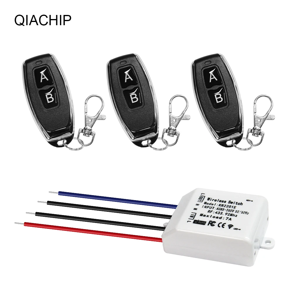 

QIACHIP 433.92MHz RF Wireless Remote Control Switch AC 110V 220V 1CH Relay Transmitter for Remote gate garage Light Controllor