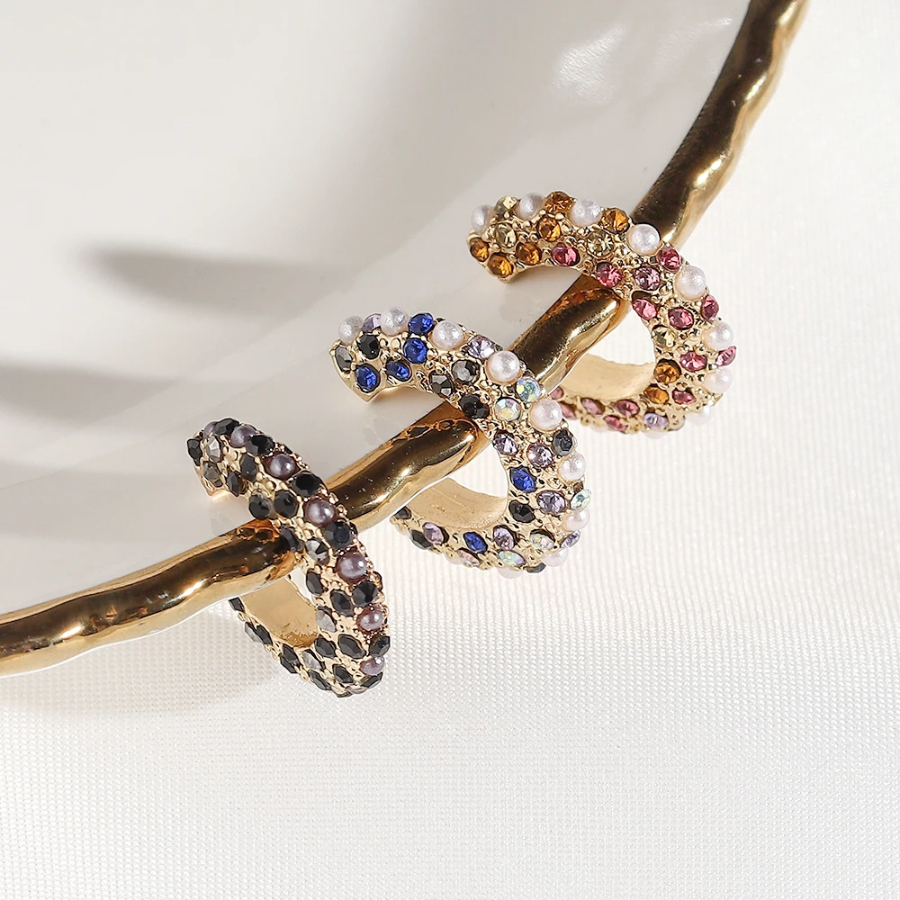 

Ladies Stylish Colorful Rhinestone Pearl Paved Small Ear Cuffs For Lady Delictae Fashion Gold Clips On Earrings For Women