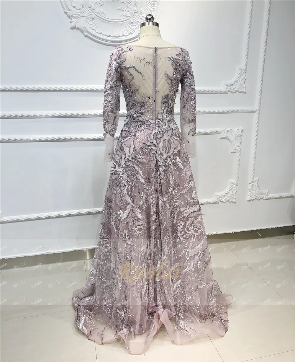 OEV4307 розовое роскошное вечернее платье с длинным рукавом и блестящим бисером для