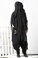 Dark Cloak Coat Personality Nightclub Coat Mens Tide Gothic Fake Two Pieces of Knee Robes Mens Trench Coat Jacket Long Coat