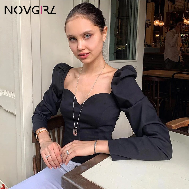 Novgirl/винтажная белая блузка рубашки для женщин с v образным вырезом и пышными