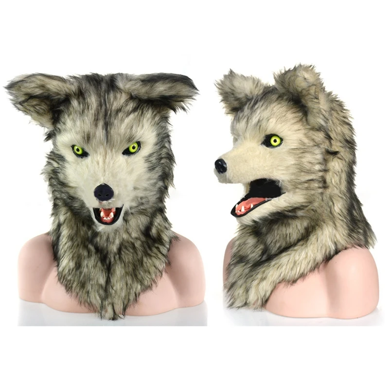 

Gray Wolf Pattern High-End Simulation Animal Mask Mouth Moves Halloween Funny Mask For Adults
