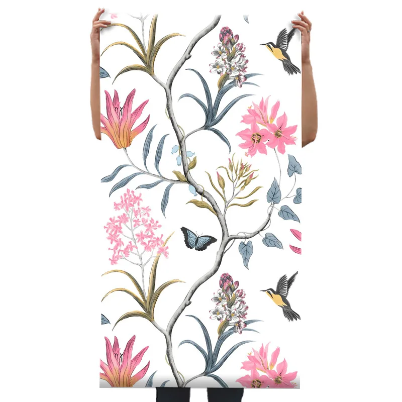 

American Country Wallpaper Fresh Garden Flowers and Birds Bedroom Background of Television in the Drawing Room Porch Non-Woven