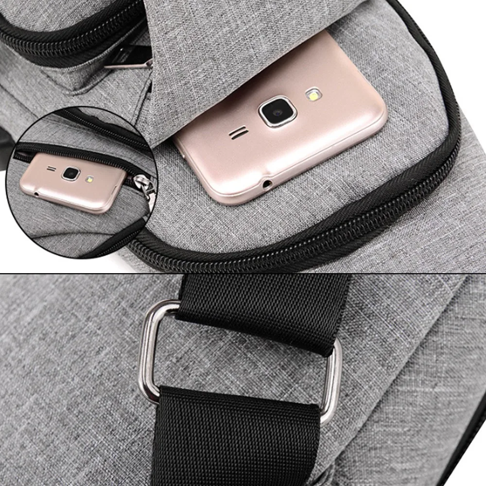 

Outdoor charging bag Men's chest bag USB charging earphone hole Pu large capacity slant span bag chest bag sports canvas bag