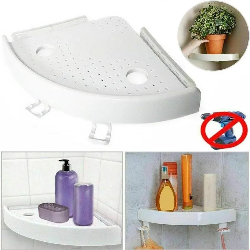 

Bathroom Shelf Organizer Shower Kitchen Storage Rack Corner Shelves Wall Mounted Toilet Shampoo Holder Wall Suction No Drill