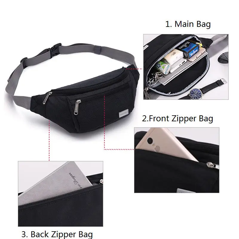 

Fashion men's waist bag multi-function outdoor sports solid color chest bag nerka belt bag