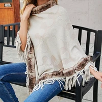 fashion womens cloak shawl sweater new autumn casual hot sale round neck pullover printing loose tassel knit sweater donsignet