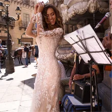 2022 luz champagne sereia vestido de casamento com mangas compridas rendas apliques comprimento total tule praia vestido de casamento robe de soirée2 (3)